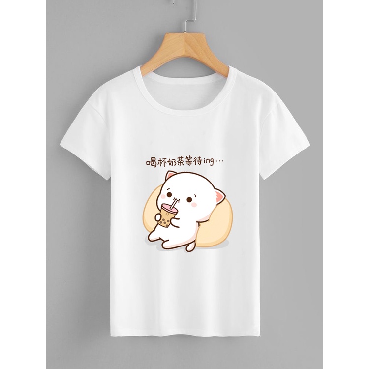 áo thun nữ bé gái mẹ và con dễ thương in hình mèo