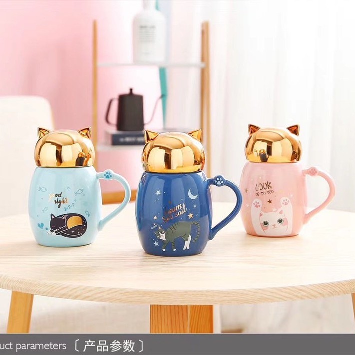 Cốc gốm sứ giữ nhiệt 450ml hình cute Cốc uống trà để bàn làm việc hàng sứ nung cao cấp