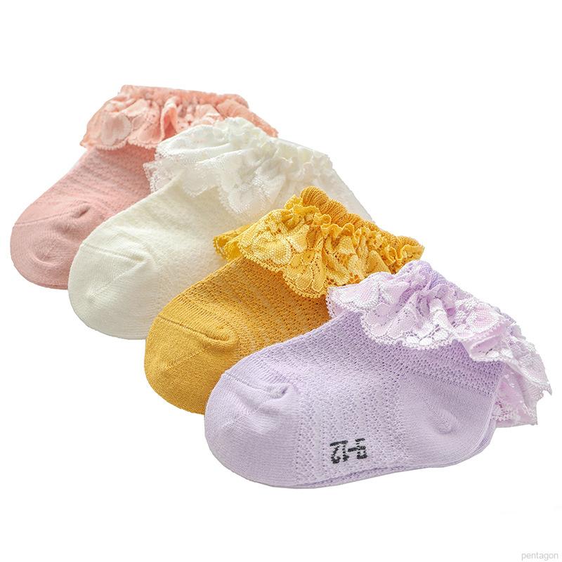 Tất Cotton Viền Ren Màu Trơn Đáng Yêu Dành Cho Bé Gái Từ 0 - 2 Tuổi