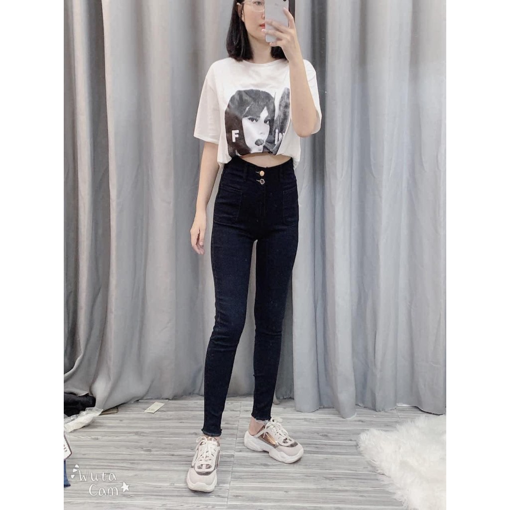 Quần jeans nữ túi vuông 💖FREESHIP💖 Quần bò 2 khuy ôm giãn túi vuông AD26