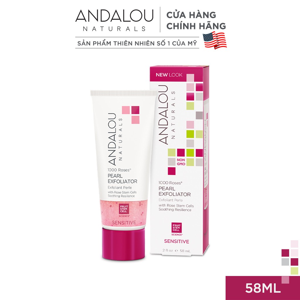 Gel Làm Sạch Tế Bào Chết Ngọc Trai Cho Da Nhạy Cảm Andalou Naturals Sensitive 1000 Roses Pearl Exfoliator 58ml