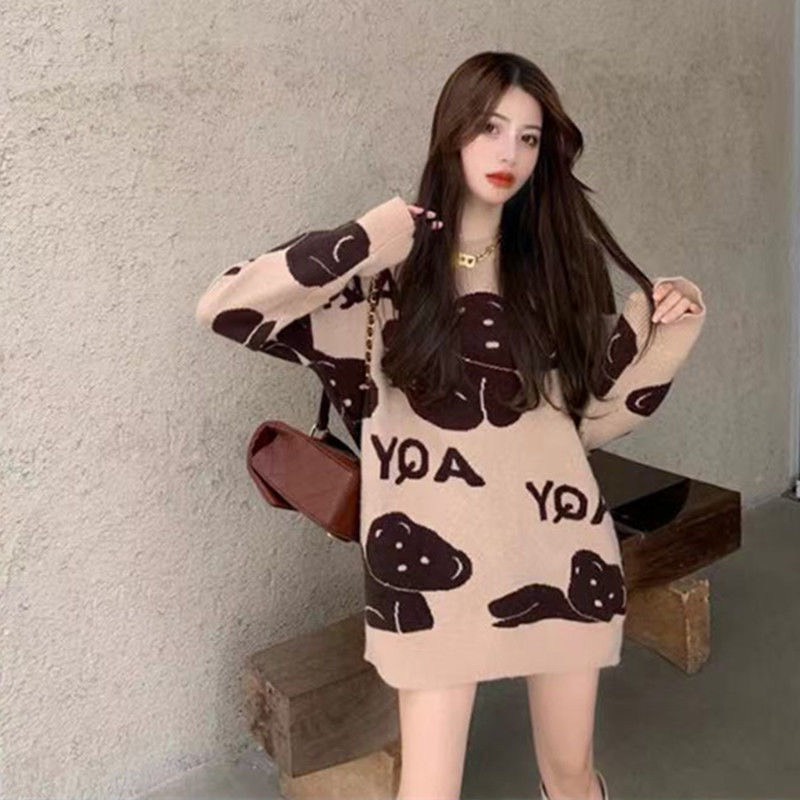 Áo Len Dài Tay Nữ, Áo Len Nữ GUMAX Họa Tiết Gấu FreeSize Form Rộng Hàng Quảng Châu Cao Cấp