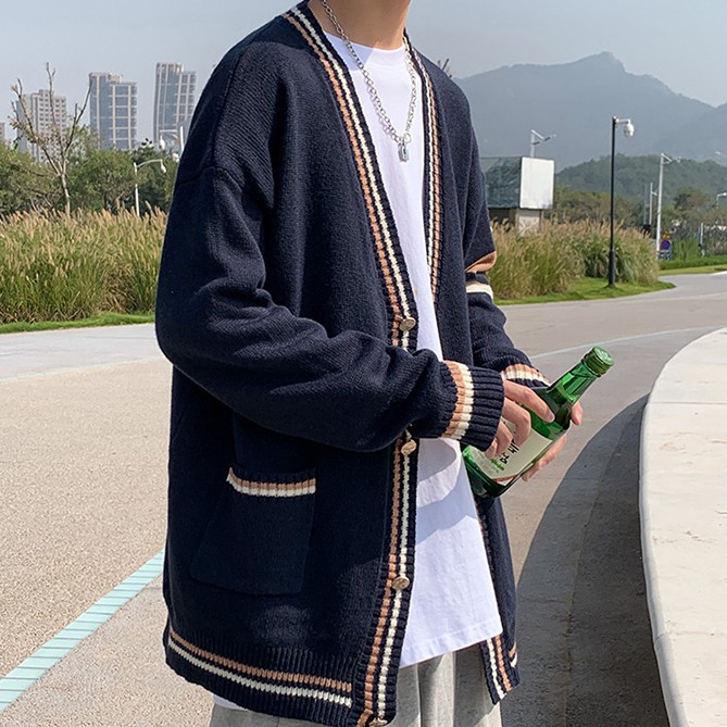 Áo khoác nam cardigan dệt kim đơn giản thời trang phong cách hàn quốc cho nam áo len  dài tay sọc dệt kim áo len couple  cổ chữ v rời