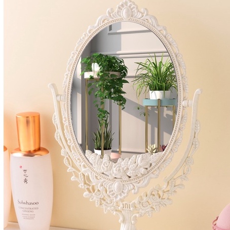 Gương trang điểm để bàn 2 mặt, gương công chúa vintage phong cách tiểu thư MIROHOME