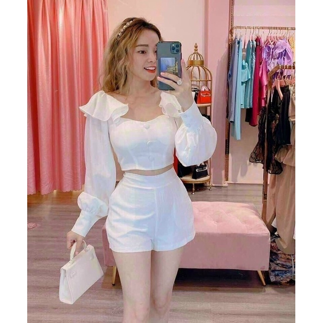 set bộ short áo croptop kèm quần dạo phố siêu xinh