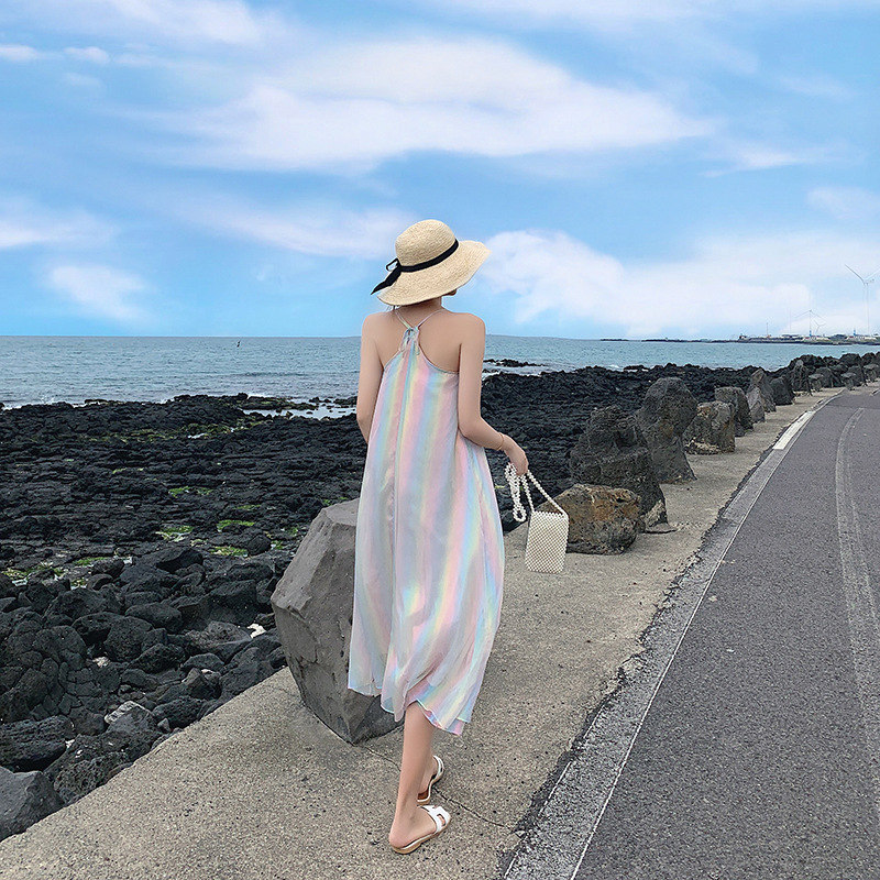 IELGYĐầm Dài Dáng Rộng Màu Sắc Thời Trang Hàn Quốc Xinh Xắn Cho Nữ