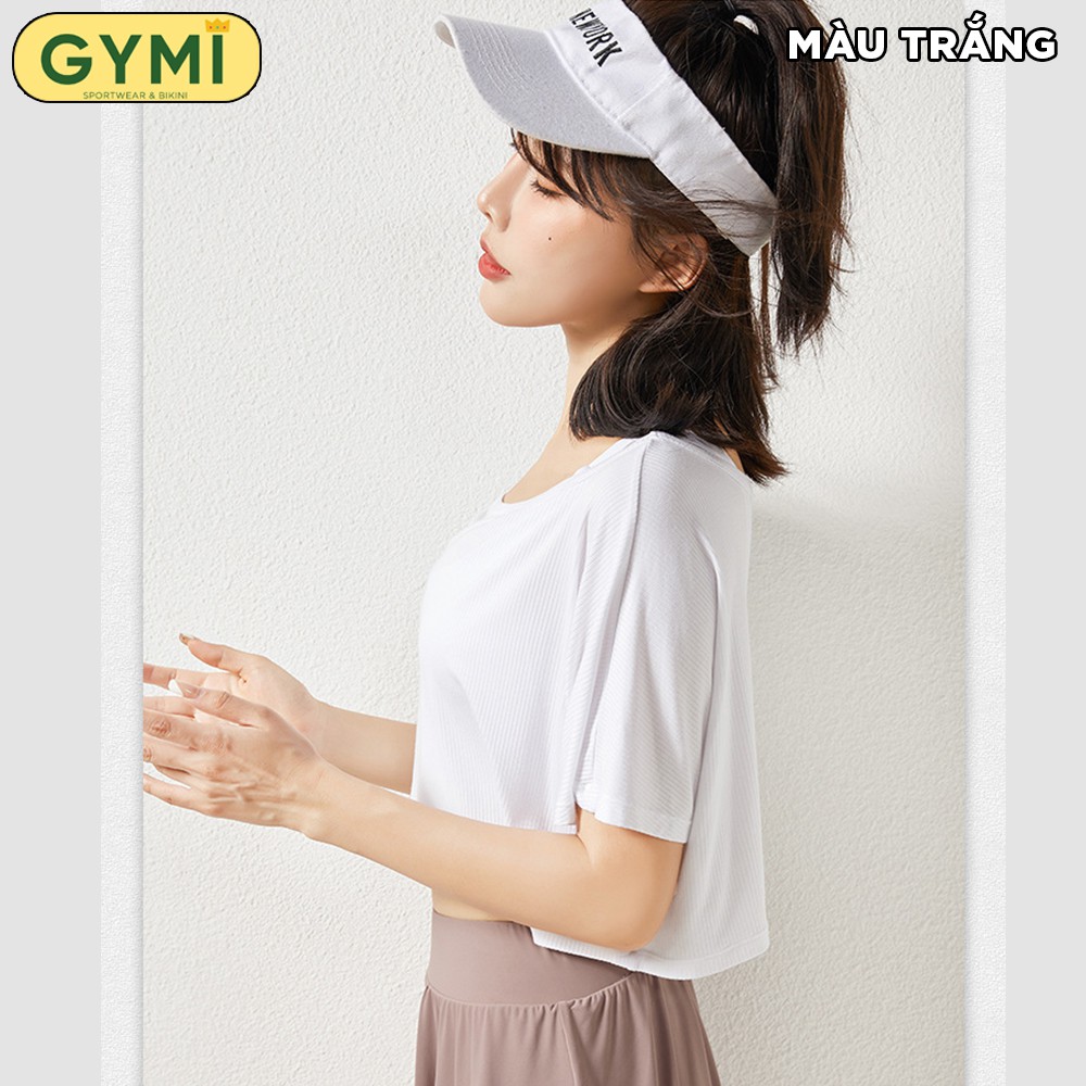 Áo tập gym yoga nữ dáng rộng GYMI AT02 dáng croptop tanktop chất liệu thun gân co giãn 4 chiều thoải mái