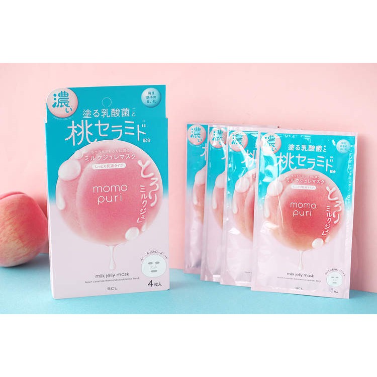 Mặt nạ dưỡng ẩm Momo Puri BCL hương đào tươi mát (4 miếng) - Hachi Hachi Japan Shop