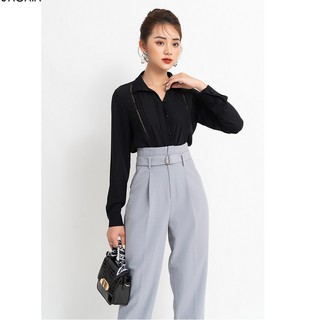 Áo sơ mi voan nữ công sở 92WEAR 2 MÀU, đủ size, dài tay phối ren thân ASA1327