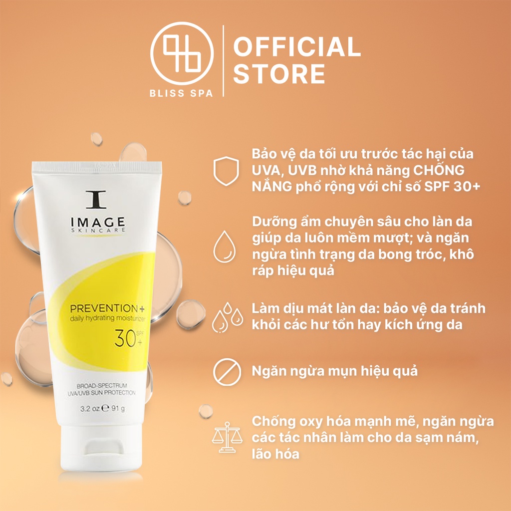 Kem Chống Nắng Trắng Da Cho Da Khô IMAGE SKINCARE Prevention+ Daily Hydrating Moisturizer SPF30 91g - Bliss Spa