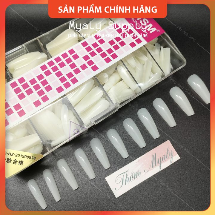 Móng Úp Thiết Kế HSM Thang Nhọn Tròn Vuông Trong Đục Tem Đỏ 500Pcs