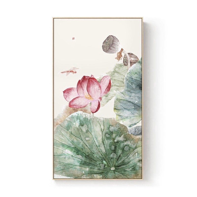 Tranh hoa sen thanh nhã treo tường . Tranh treo tường phòng khách, Spa. Tranh canvas công nghệ inUV sắc nét - size 40x80