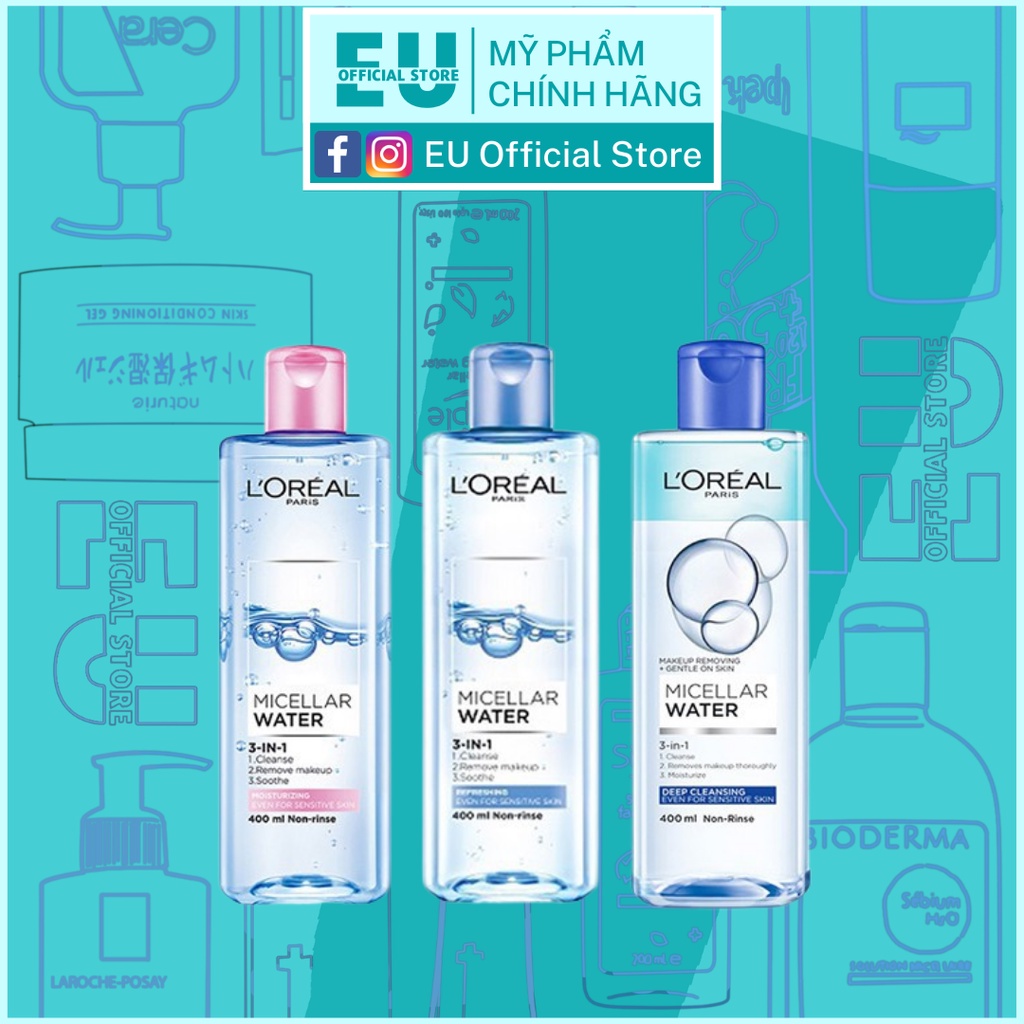 Nước tẩy trang cho mọi loại da L'Oreal Paris 3-in-1 Micellar Water 400ml