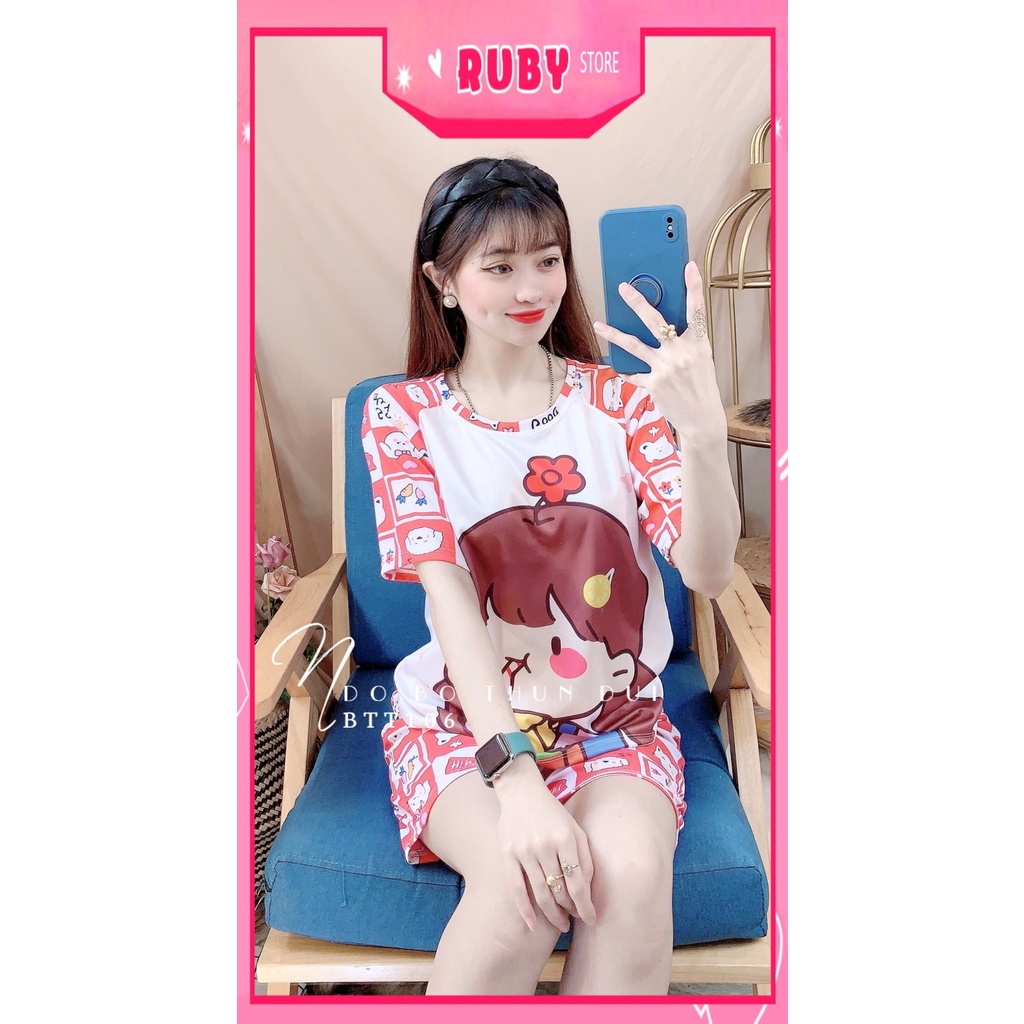 Đồ bộ nữ mặc nhà chất thun mềm mát in hình hoạt hình dễ thương BTT106