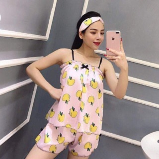 Bộ đồ ngủ hai dây lụa satin cao cấp kèm Turban