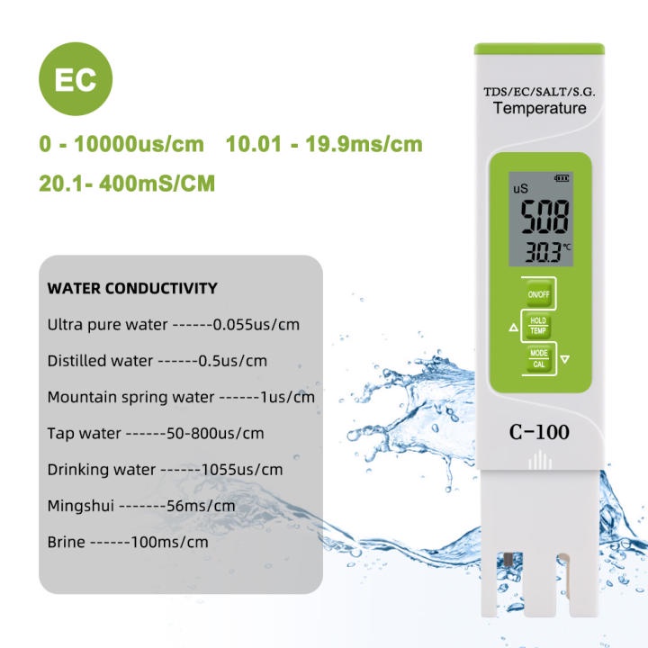 ng 1 RCYAGO, Dùng Để Đo TDS/EC/Muối/S.G/Nhiệt Độ, Bút Kiểm Tra Nhiệt Độ ATC, Chất Lượng Nước Làm Vườn Và EC-Sport1VN-198
