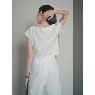 Áo Linen- Áo Croptop trắng đen