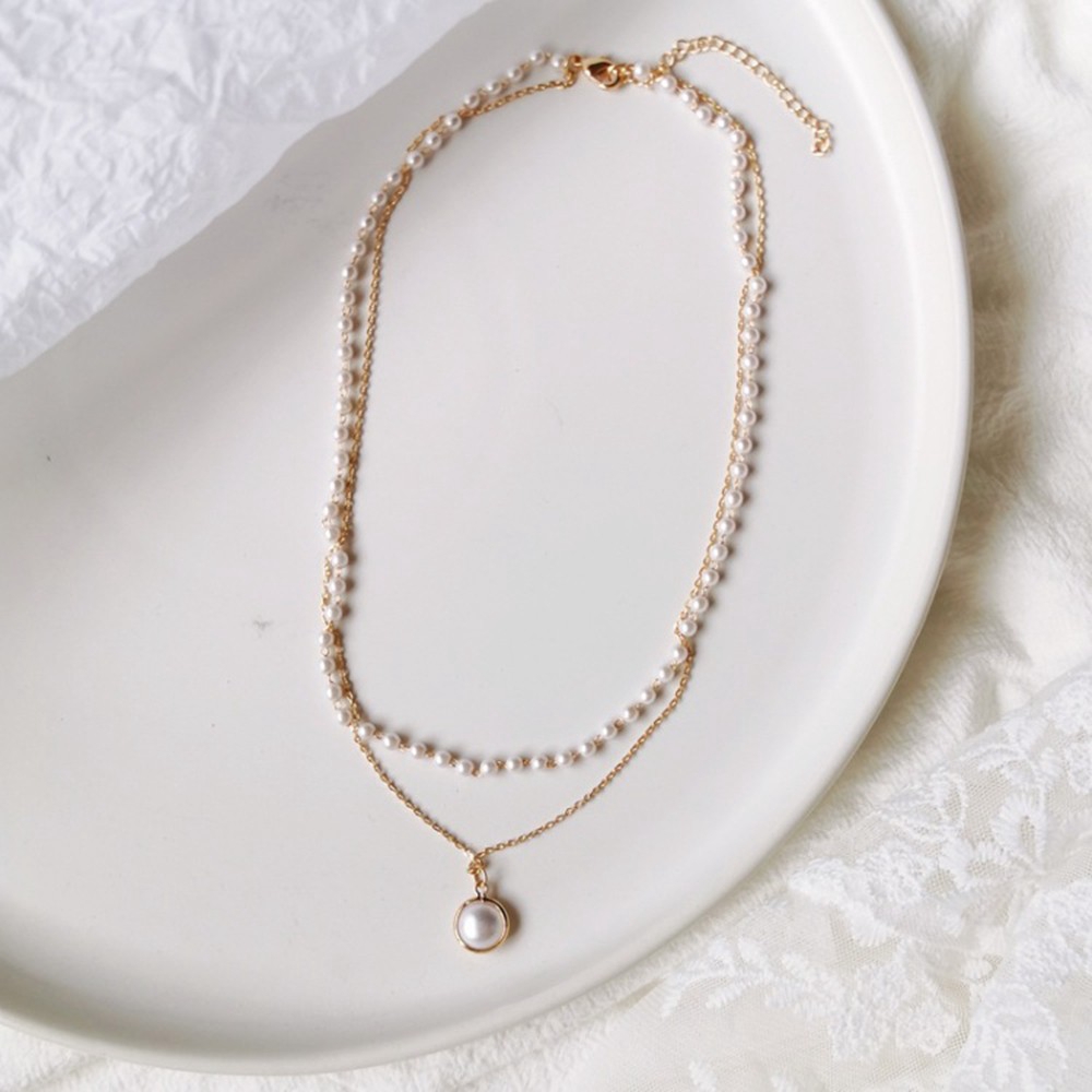 Dây chuyền hai lớp phối ngọc trai nhân tạo thanh lịch dành cho nữ