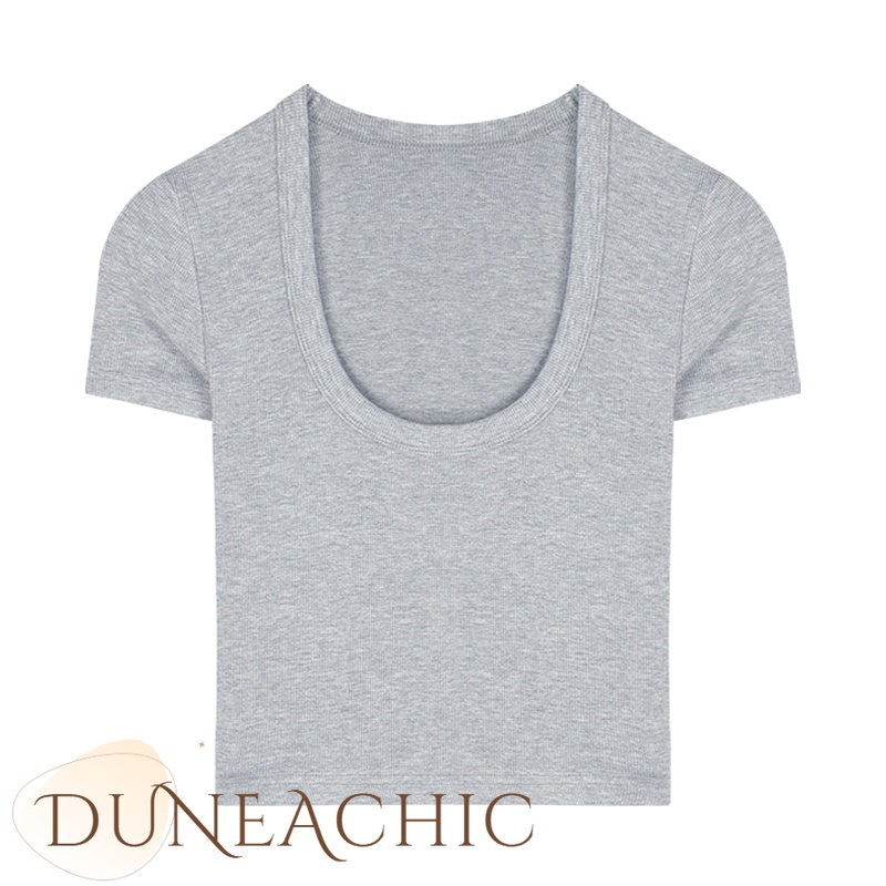 DUNEA Áo Thun Ngắn Tay Cổ Chữ U Thiết Kế Đơn Giản Quyến Rũ Cho Nữ