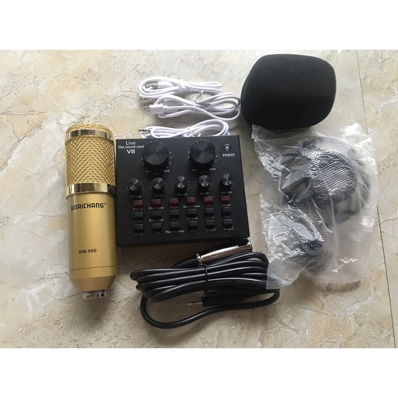 combo bộ míc hát livestream thu âm karaoke online micro BM800 card v8 bluetooth