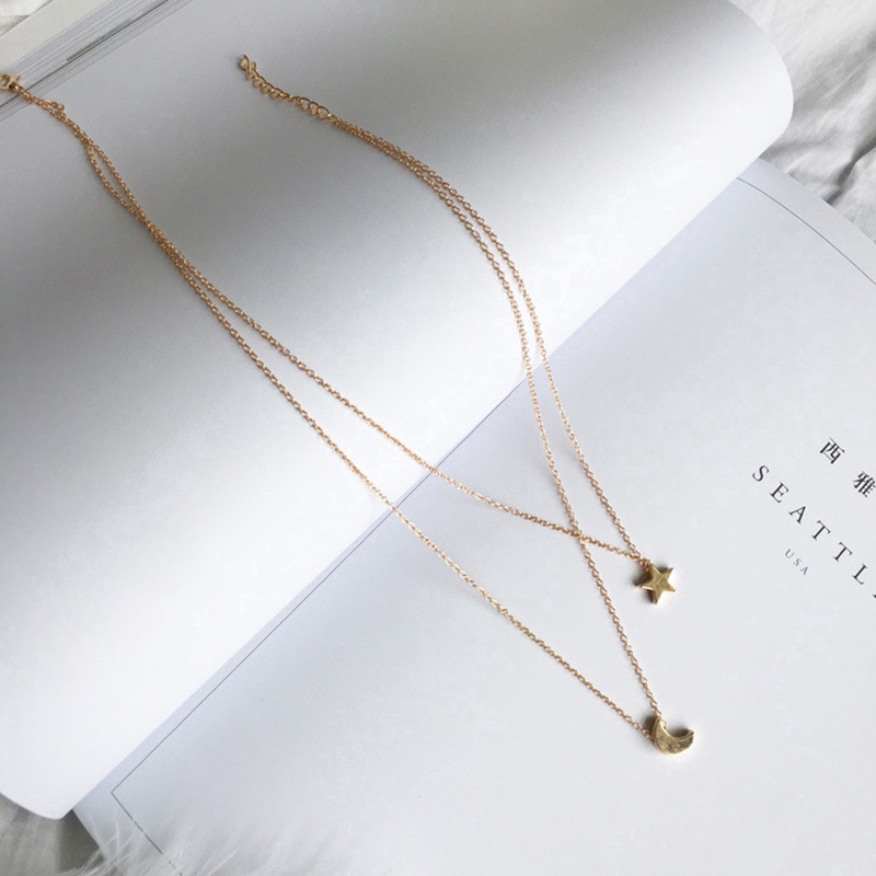 Vòng cổ hai lớp mạ bạc hình trăng sao thanh lịch
