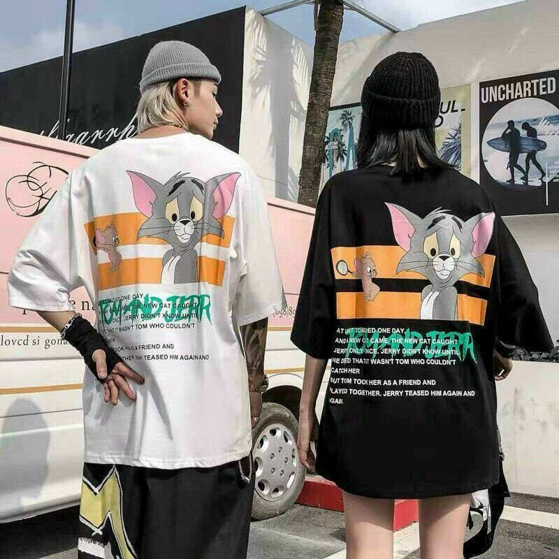 Áo thun Unisex Nam nữ Tay lỡ Phông Rộng in hình Tom & jerry Freesize  35-75kg - A3 | BigBuy360 - bigbuy360.vn