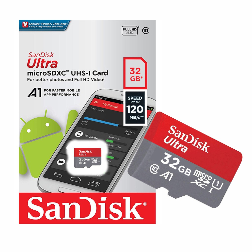 Thẻ Nhớ MicroSDHC SanDisk Ultra A1 32GB 120MB/s - SDSQUA4-032G-GN6MN - Hàng Phân Phối Chính Hãng