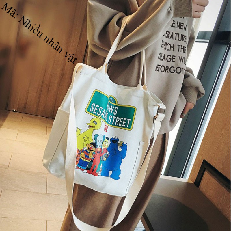 TÚI VẢI TOTE KAWS X SESAME STREET DỄ THƯƠNG, NGỘ NGHĨNH