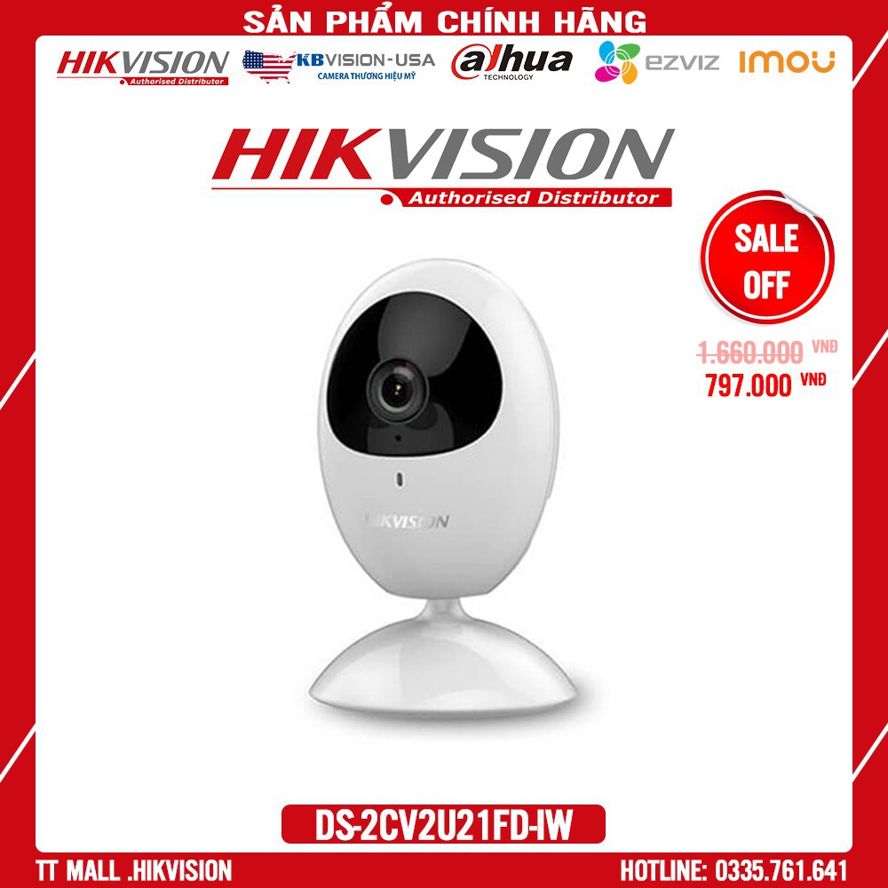 Camera IP trong nhà HikVision DS-2CV2U21FD-IW - 2MP HD; hồng ngoại 5m, bảo hành 2 năm .