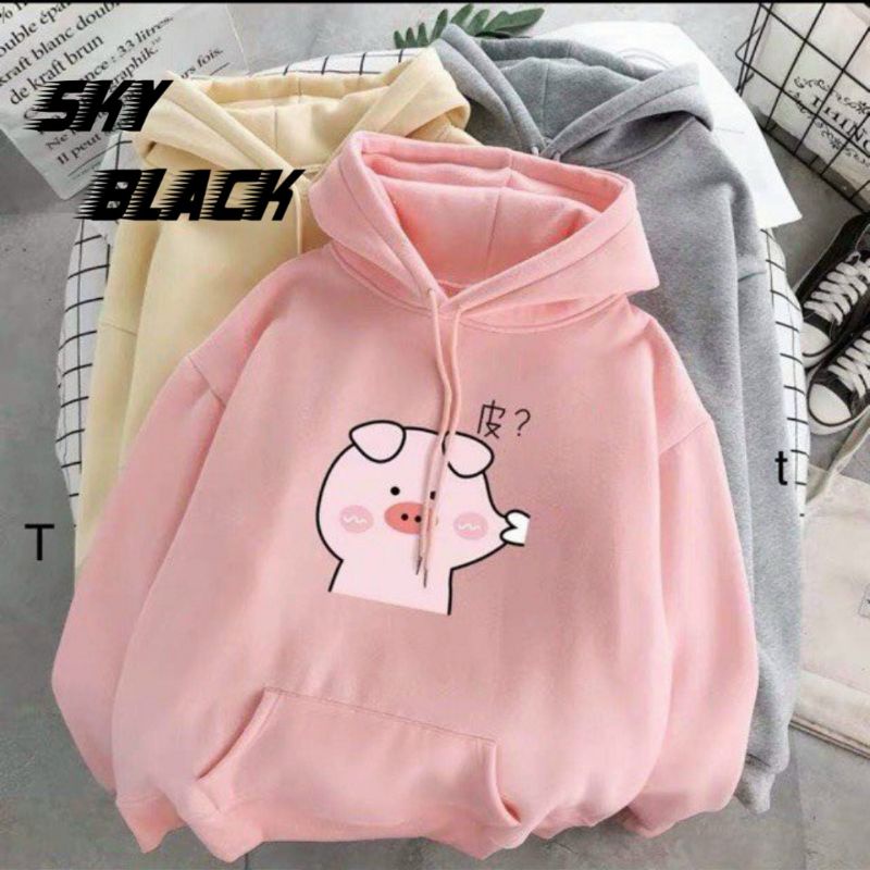 ÁO HOODIE UNSEX NỈ BÔNG IN CON HEO DỄ THƯƠNG