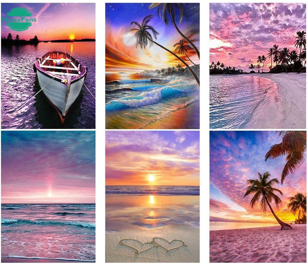 Bộ tranh đính đá 5D tự làm 30x40cm hình phong cảnh hoàng hôn trên biển trang trí độc đáo