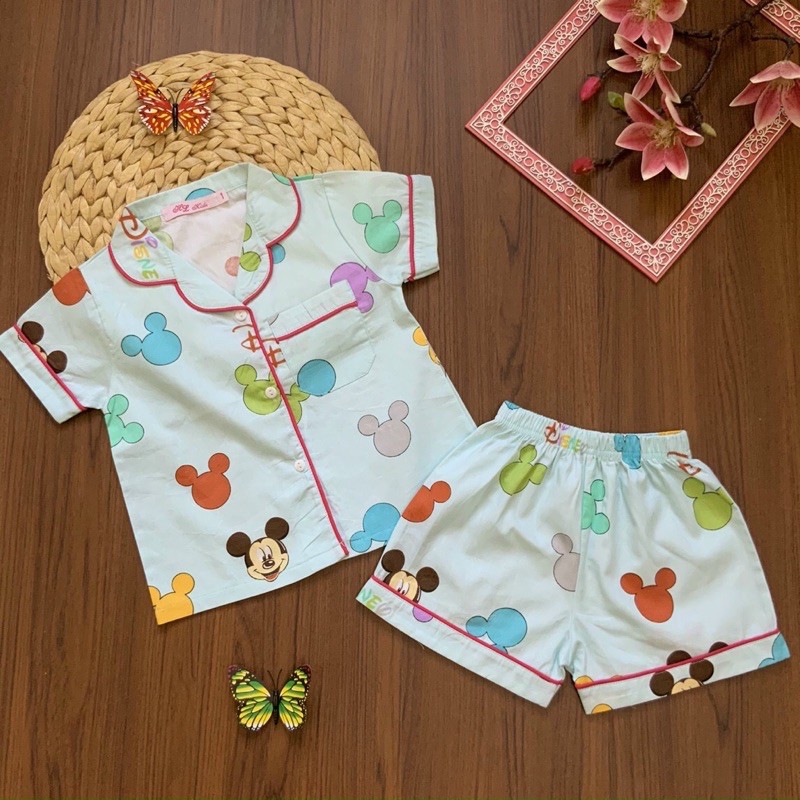 Bộ pijama đùi kate lụa bé gái 10-32kg