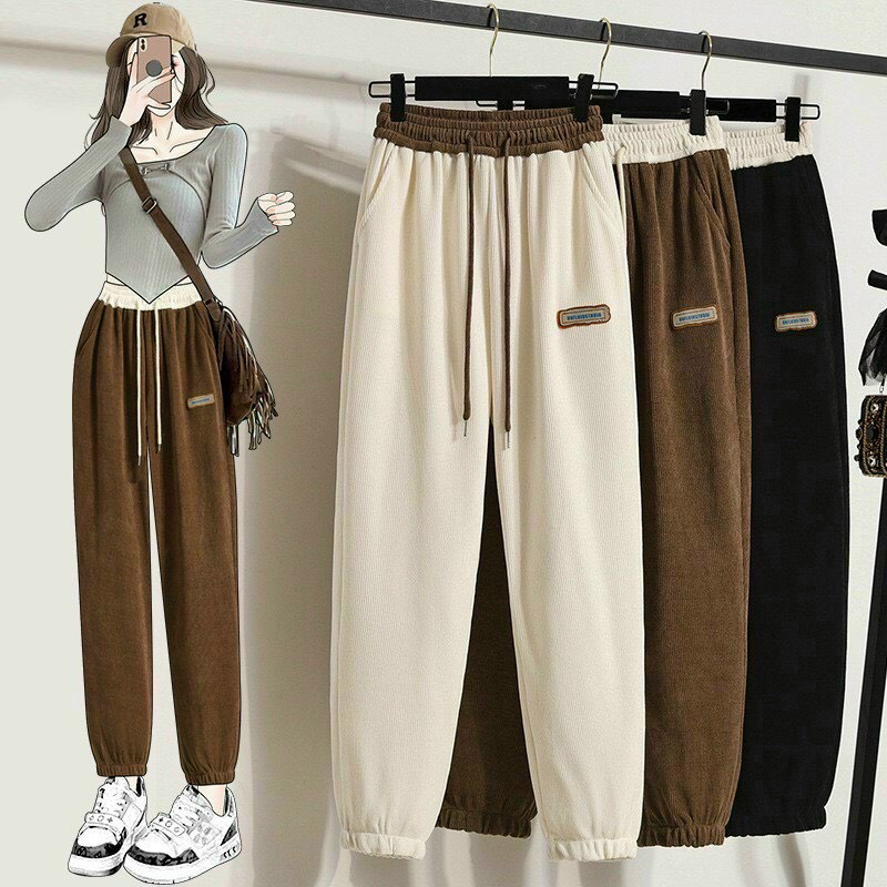 Quần Jogger - Quần Nỉ Boom Nỉ Hạt Gạo Cạp Cao Rút Dây Logo Thêu
