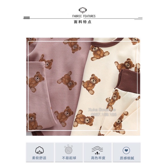 Bodysuit Kèm Quần + Mũ Hình Gấu Cao Cấp Cho Bé 0-2 Tuổi Style Hàn Quốc Cotton Dài Tay Thu Đông Cực Đẹp