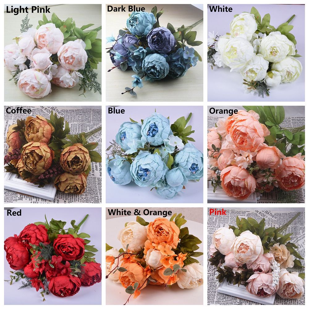 Bó Hoa Mẫu Đơn Giả 13/21 Đầu Bằng Lụa Dùng Trang Trí DIY