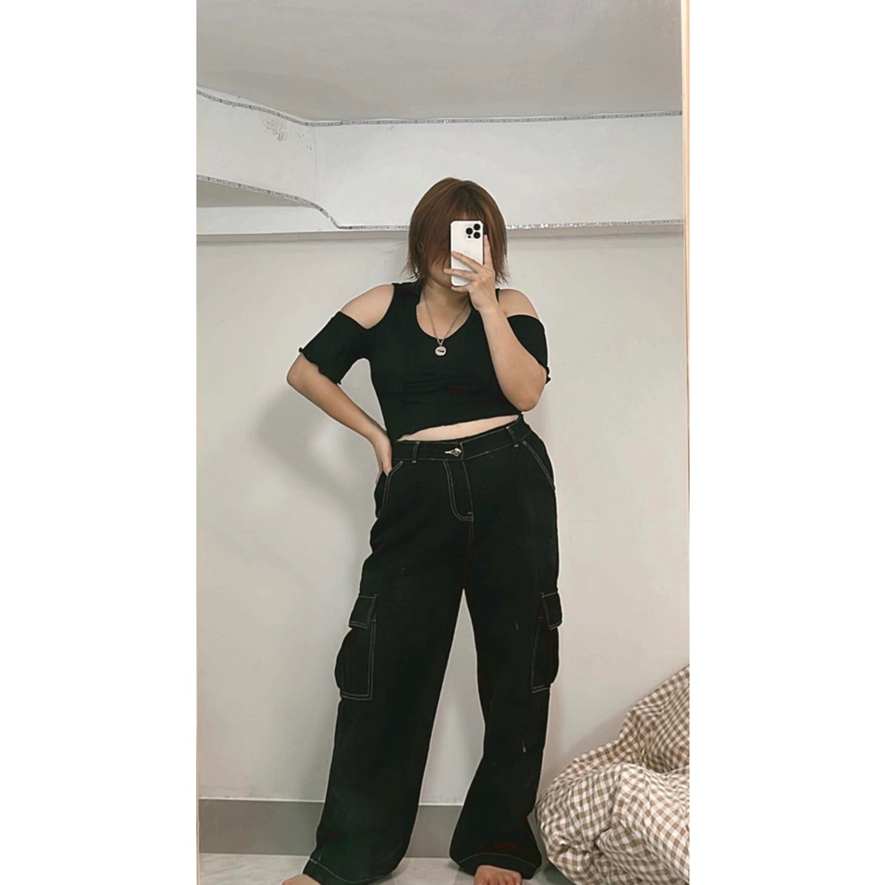 áo croptop nữ BIGSIZE cổ V tay ống xinh xắn cho nàng mũm mĩm FATTYTA