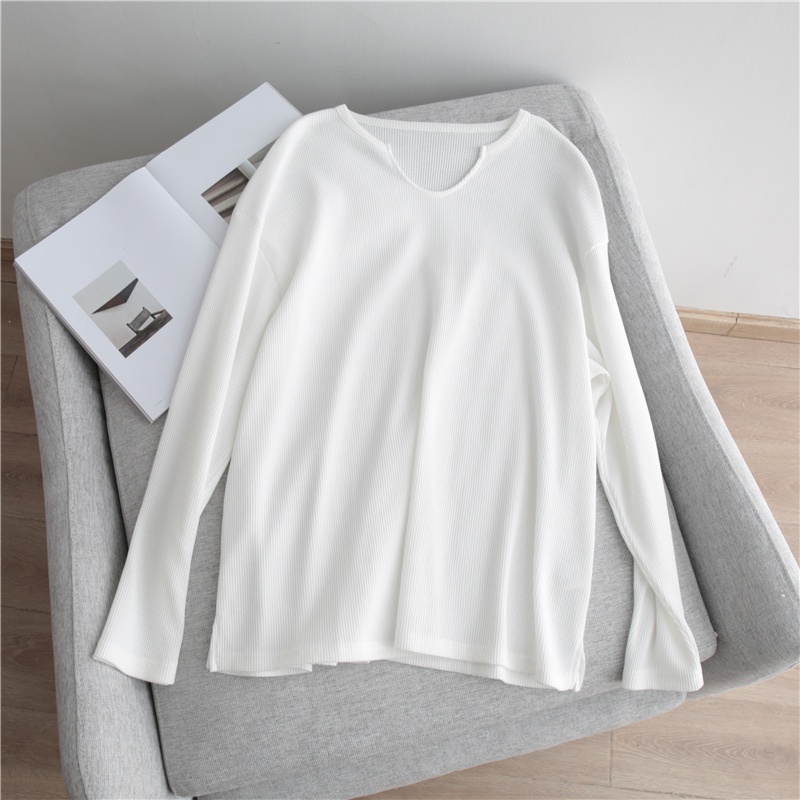 SUA002 Áo thun không cổ khoét tay dài thu đông đen trắng ghi nam nữ Hàn Quốc Áo phông unisex form rộng Ulzzang đẹp hot