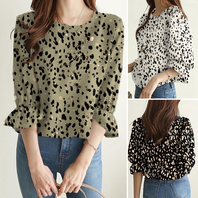 Zanzea Áo Cánh Tay 3 / 4 Cổ Tròn In Họa Tiết Thời Trang Cho Nữ