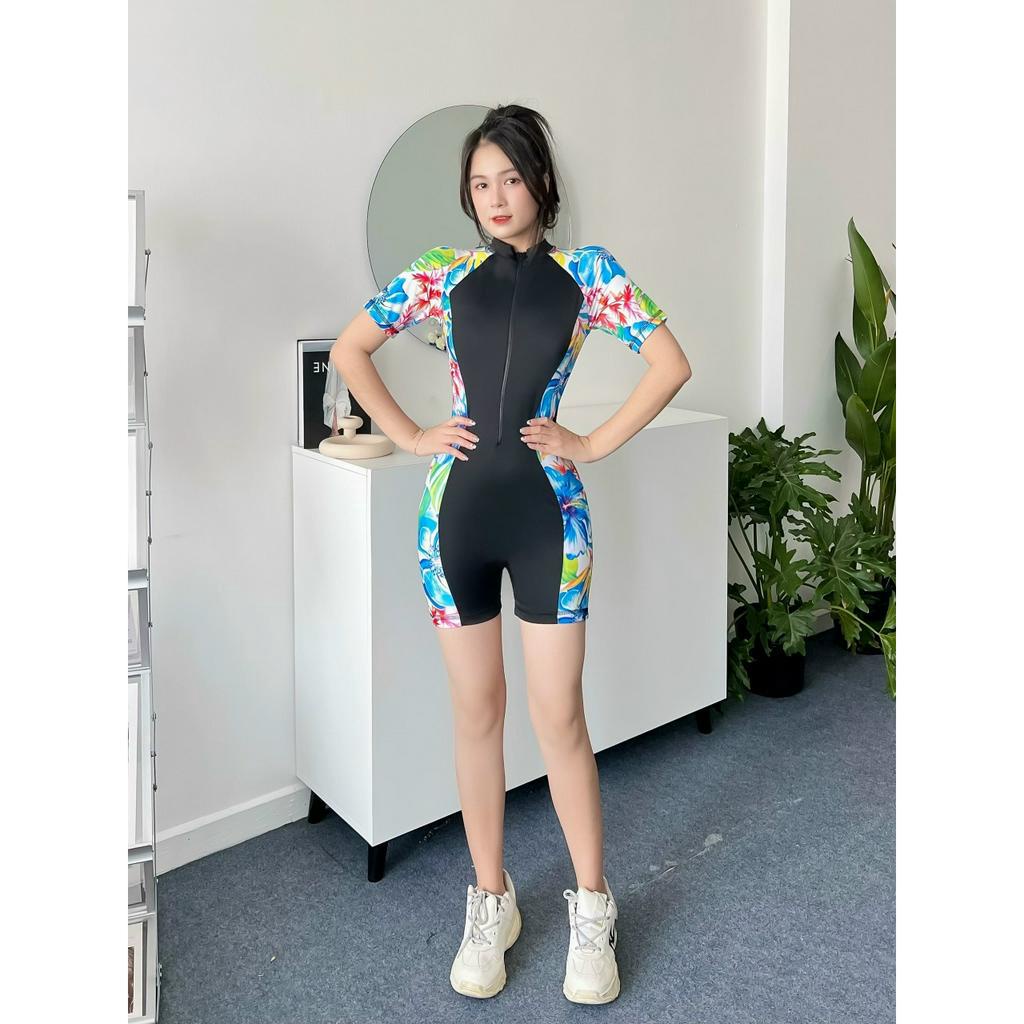 Bikini Bộ Đồ Bơi Nữ Liền Thân Đùi Tay Ngắn Freesize Dưới 55kg Bin Sports BHV215