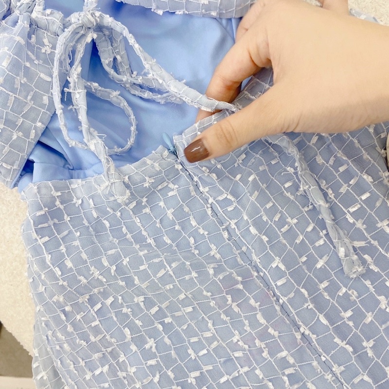 🦋Đầm Midi Xanh Ren Bi Cutou Khoe Lưng🦋