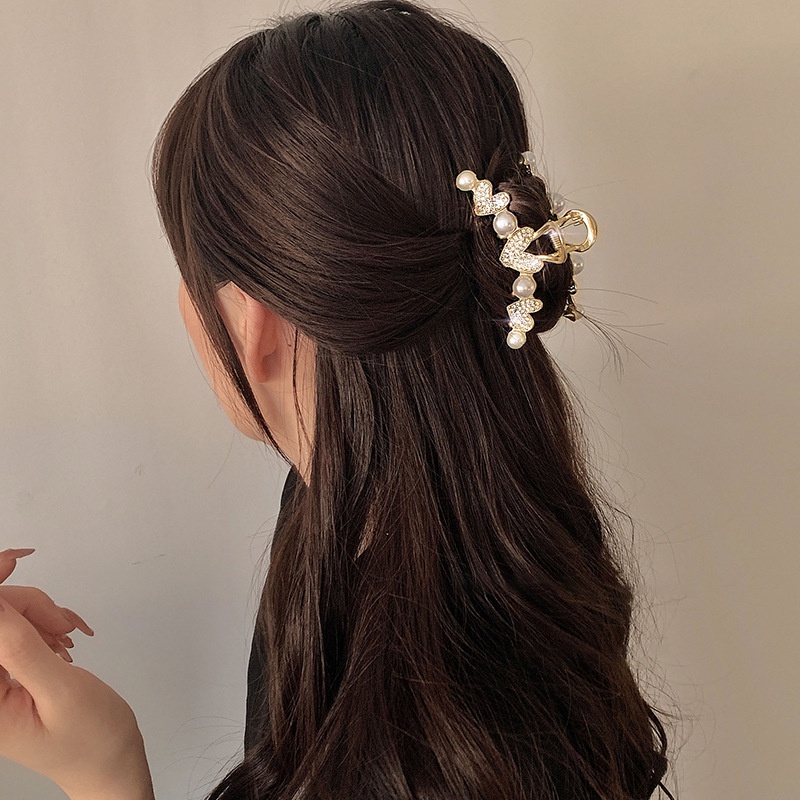 Haimeikang Kẹp tóc hợp chất liệu kim đính đá và ngọc trai nhân tạo thời trang