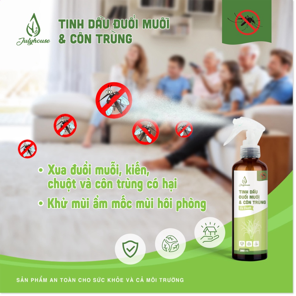 Bình xịt phòng khử mùi hiệu quả tinh dầu Sả Chanh đuổi muỗi và côn trùng an toàn 50ml JULYHOUSE