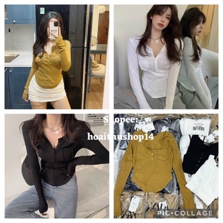 Áo dài tay len tăm cúc túi ngực siêu xinh