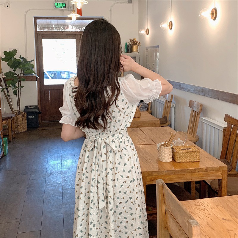 Đầm chiffon nữ ZHELIHANGFEI dáng dài họa tiết hoa xinh xắn