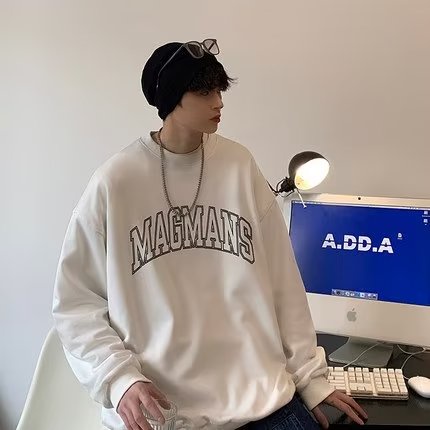 Áo Sweater Tay Dài Cổ Tròn Dáng Rộng In Chữ Phong Cách Hip hop Thời Trang Cho Nam Giới Size M-5XL