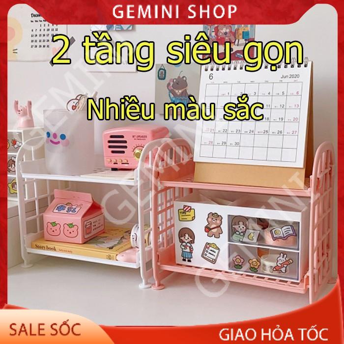 Kệ nhựa để đồ mini 2 tầng để đồ dùng học tập trang trí bàn học phong cách Hàn Quốc E050 GEMINI SHOP