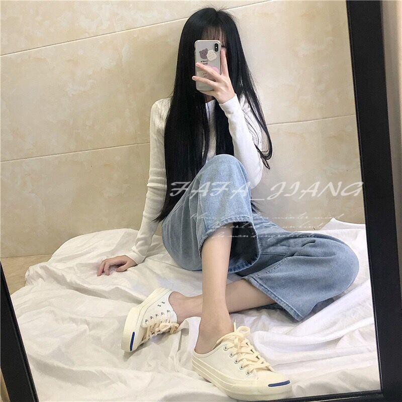 Giày Lười Vải Canvas Màu Trắng Không Gót Thời Trang Mùa Hè Hàng Mới Dành Cho Học Sinh Nữ