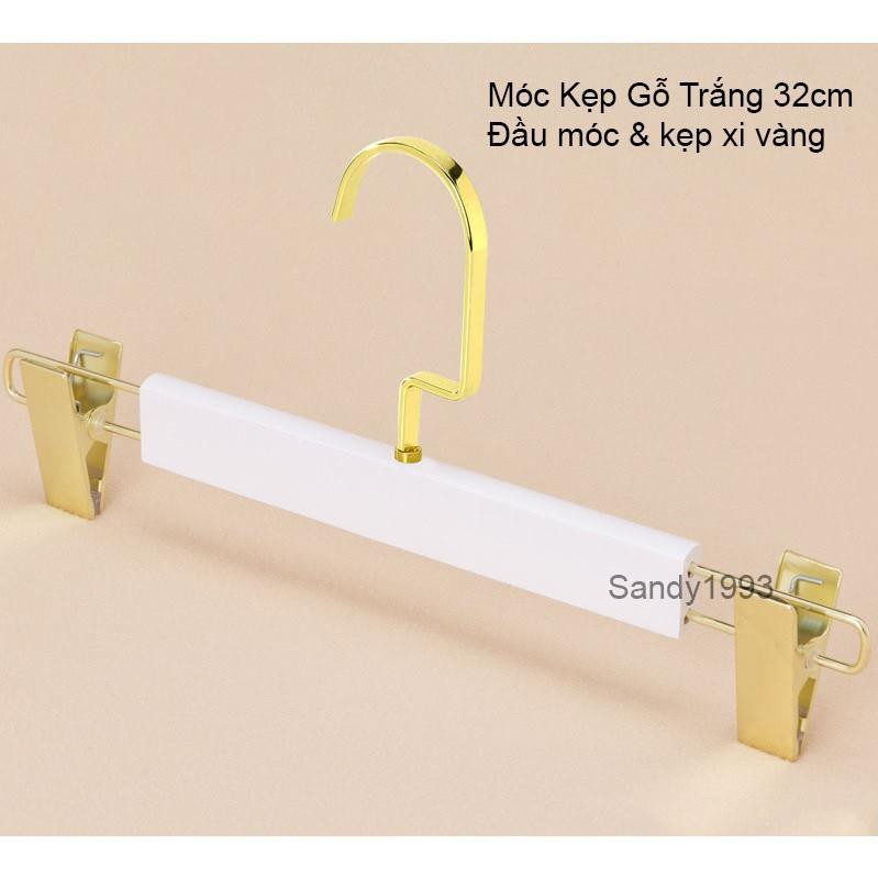 Móc Kẹp Gỗ Đầu Móc Và Đầu Kẹp Xi Mạ Vàng 32cm (1 móc)