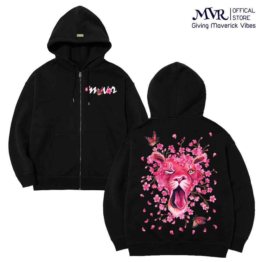 Áo khoác hoodie zip dây kéo chống nắng báo hồng phối hoa anh đào MVR - Áo khoác Tết 2023 - MVR25022115