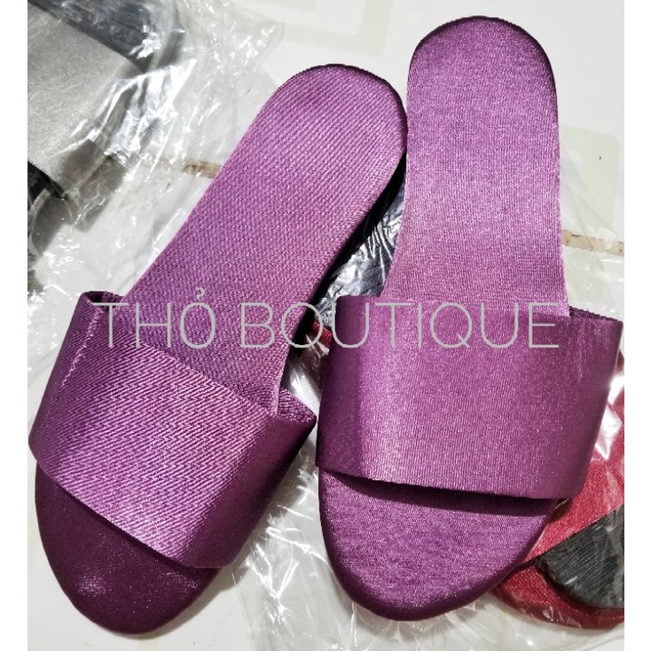 Dép Hàn Quốc quai ngang lụa satin màu tím, xám, đỏ đô